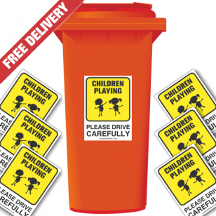 Children Playing Please Drive Slowly Speed Reduction Wheelie Bin Stickers